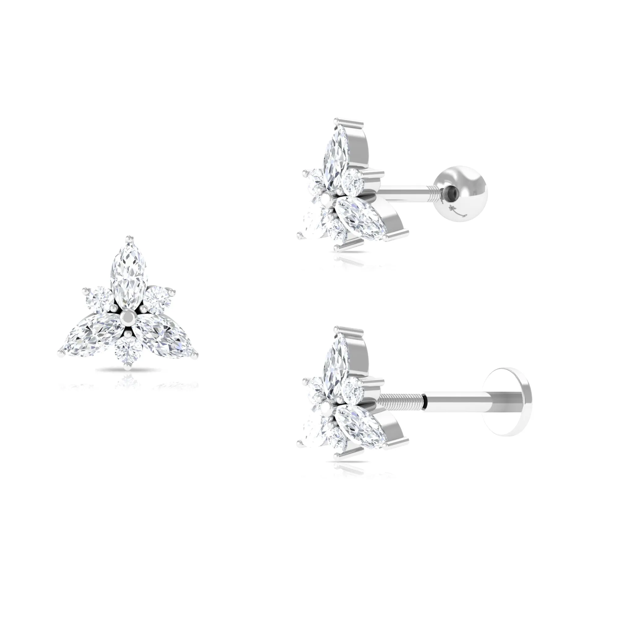 Unique Marquise Moissanite Floral Helix Earring