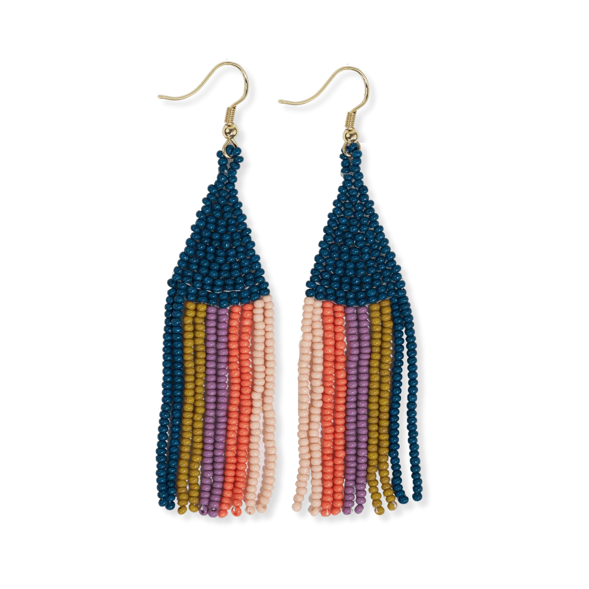 Vertical Stripes Beaded Fringe Earrings