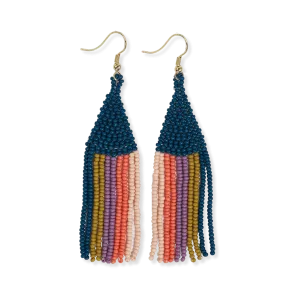 Vertical Stripes Beaded Fringe Earrings