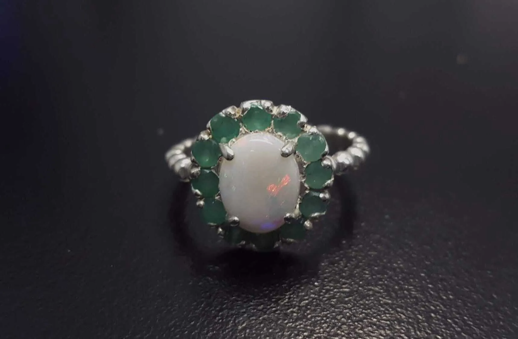 Victorian Opal Ring - Flower Opal Ring - Large Emerald Ring