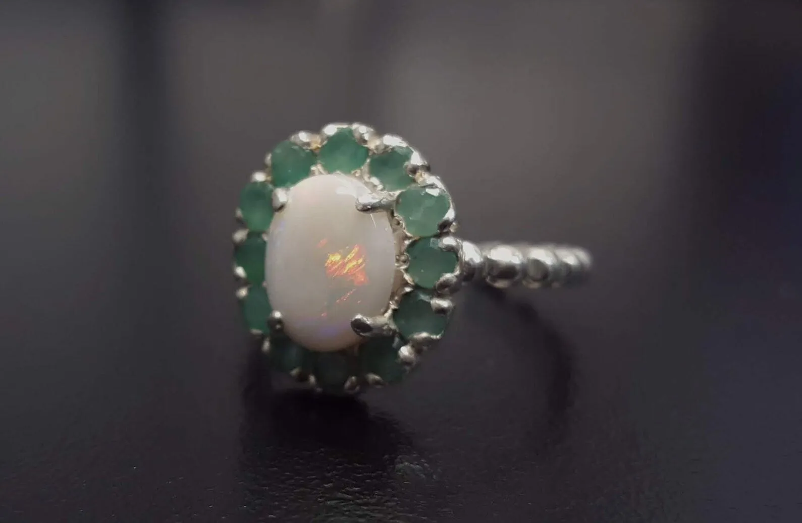 Victorian Opal Ring - Flower Opal Ring - Large Emerald Ring