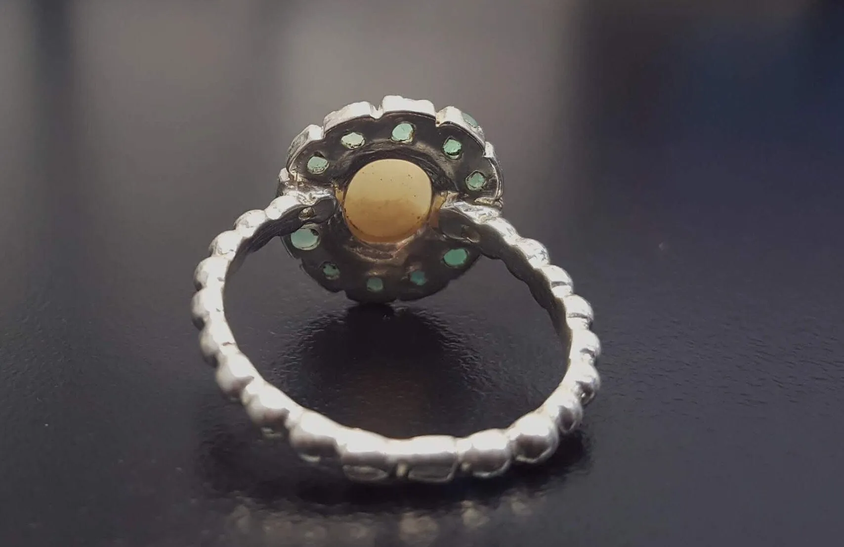 Victorian Opal Ring - Flower Opal Ring - Large Emerald Ring