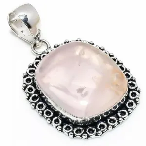 Vintage Look Rose Quartz  Gemstone 925 Sterling Silver Jewellery Pendant Gift for Her