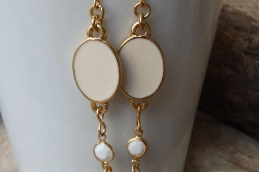 White Enamel Drop Earrings