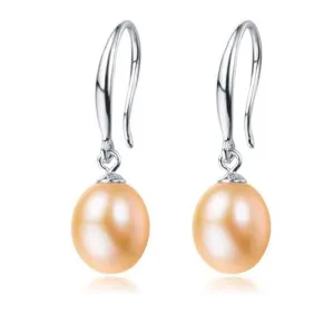 Women's Freshwater Pearl Drop Earrings 8-9mm Pink Colour