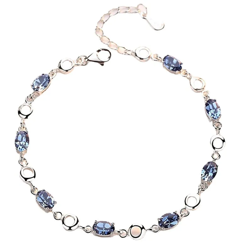 Women's Inlaid Sea Blue Topaz Plated Sterling Silver Bracelet