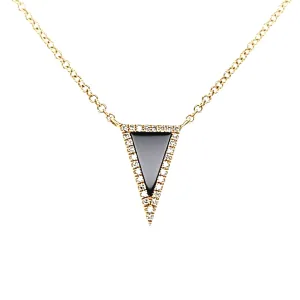 Yellow Gold Onyx & Diamond Triangle Necklace (I7634)