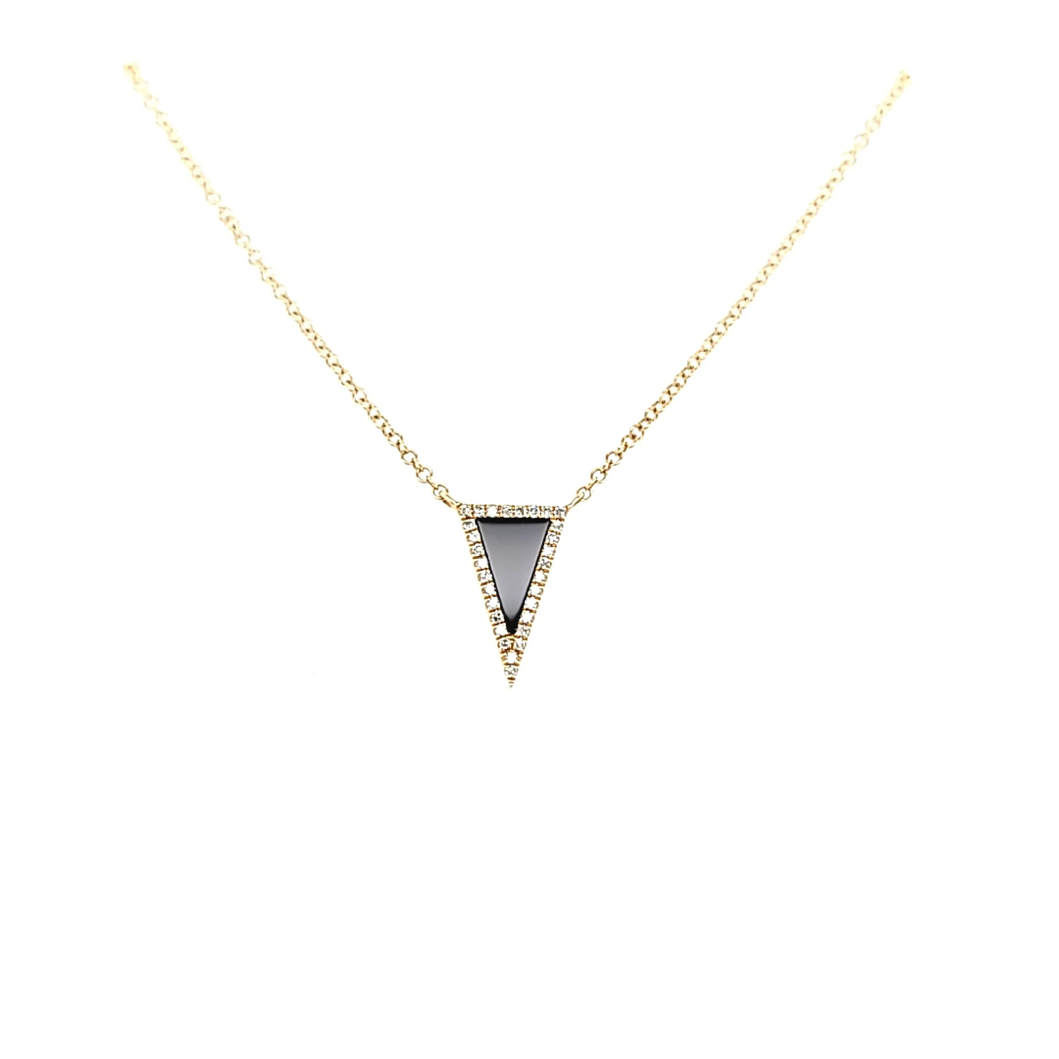 Yellow Gold Onyx & Diamond Triangle Necklace (I7634)