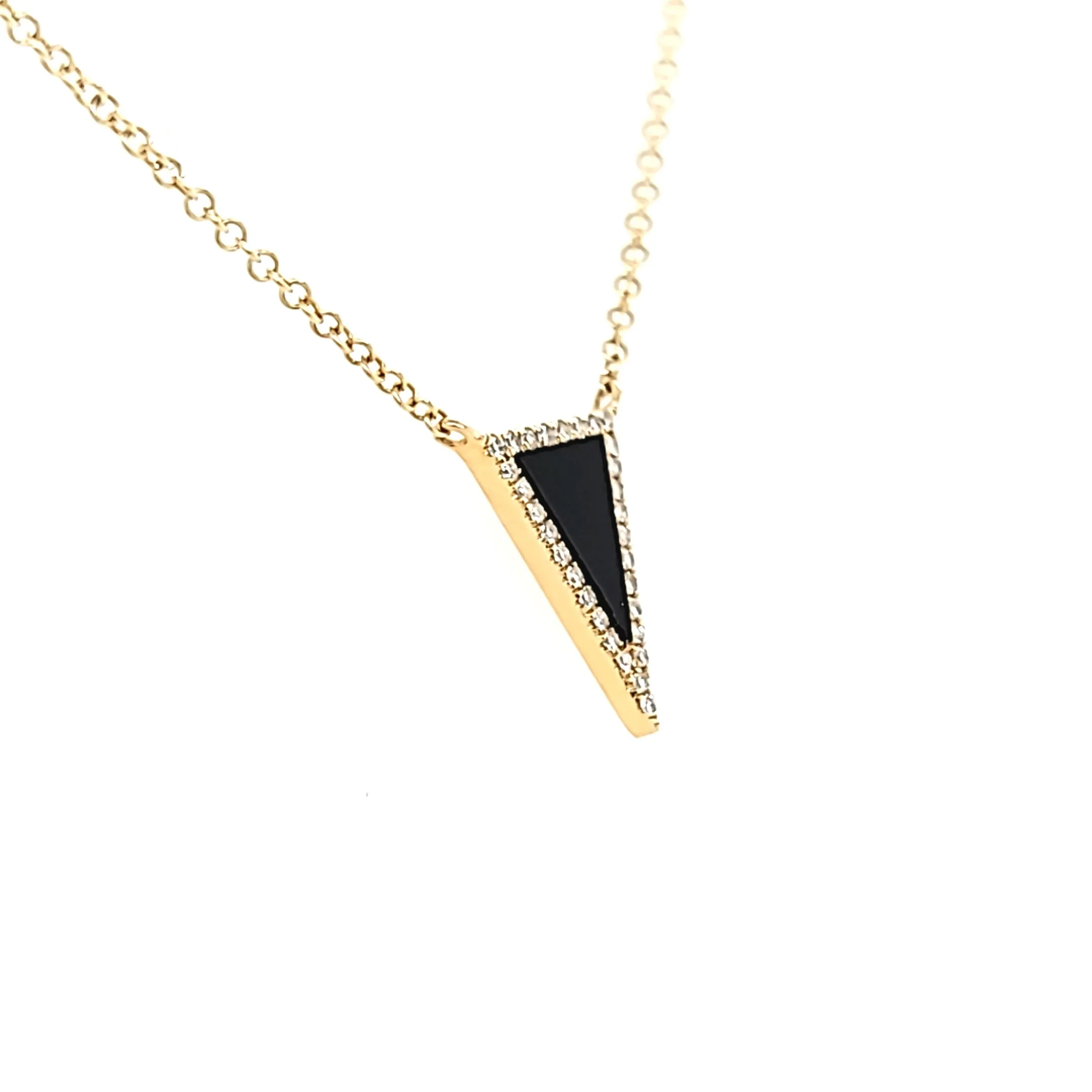 Yellow Gold Onyx & Diamond Triangle Necklace (I7634)